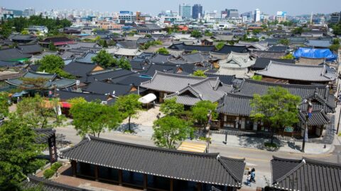 Aerial view of Jeonju Hanok Village, South Korea.