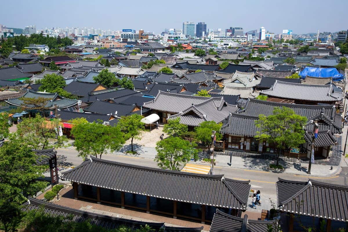 Aerial view of Jeonju Hanok Village, South Korea.