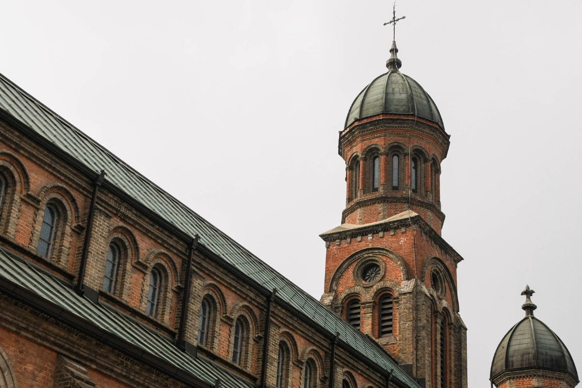 Spire of Jeondong Catholic church in Jeonju, South Korea.