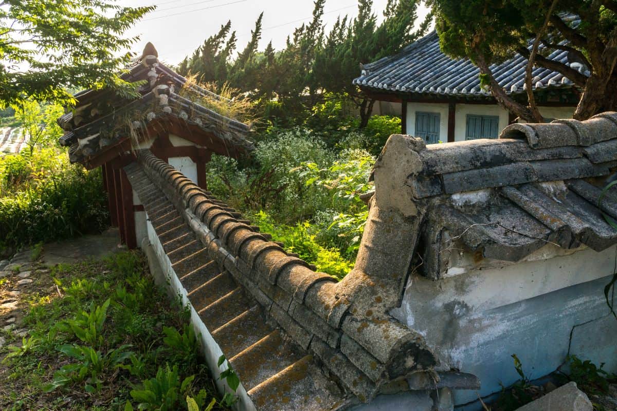 Top view of a Jeonju temple, South Korea.