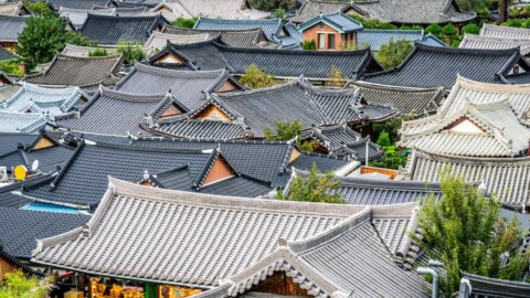 Village roofs in Jeonju Hanok Village, South Korea.