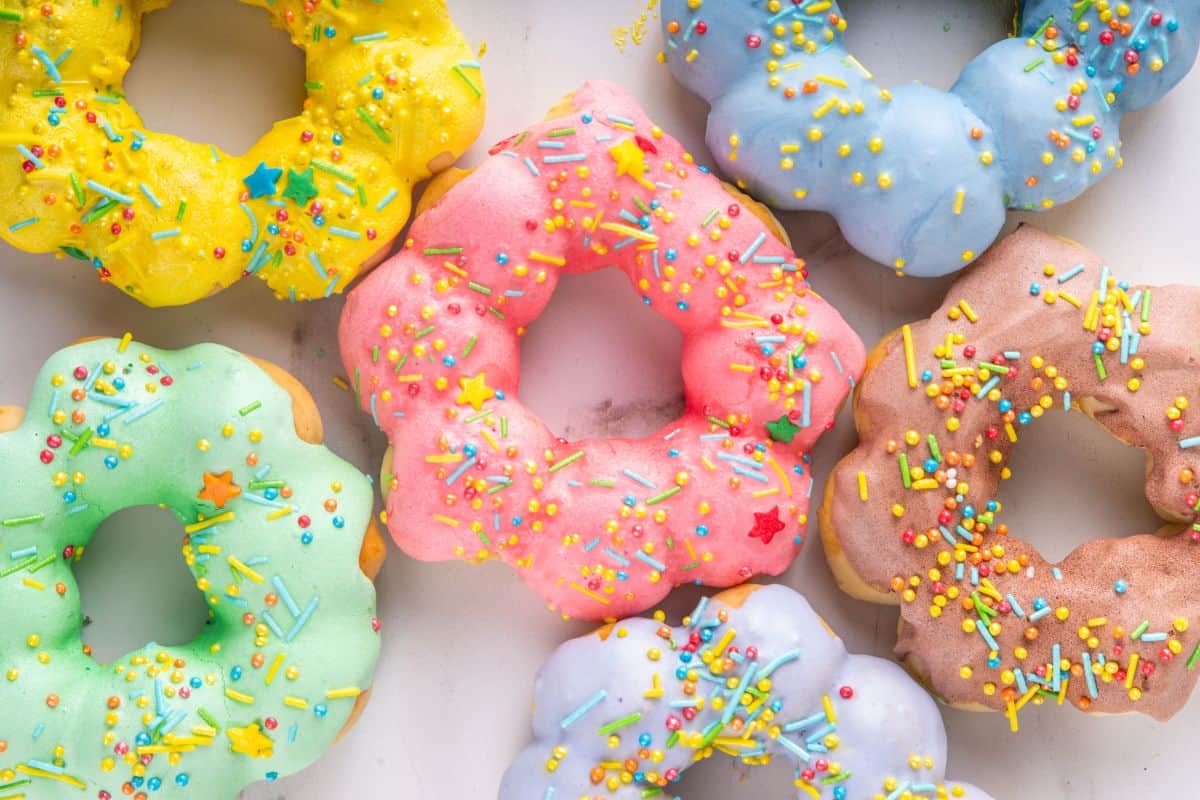 Colorful trendy mochi donuts.