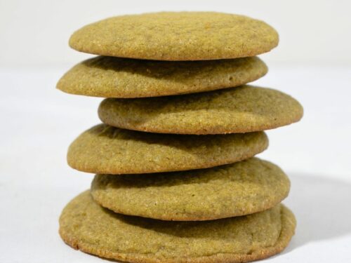 Stacked matcha cookies.