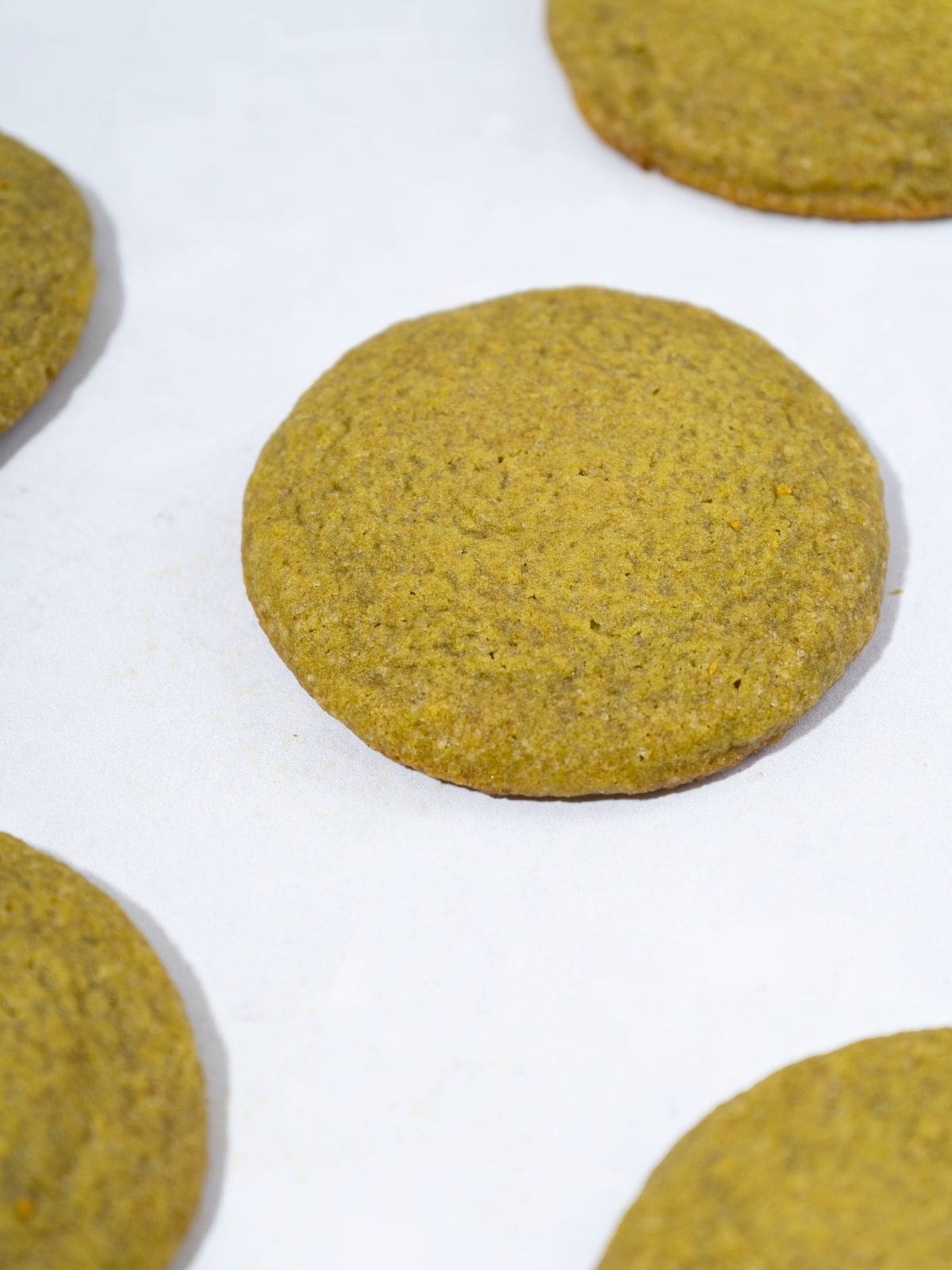 Freshly baked matcha cookies.