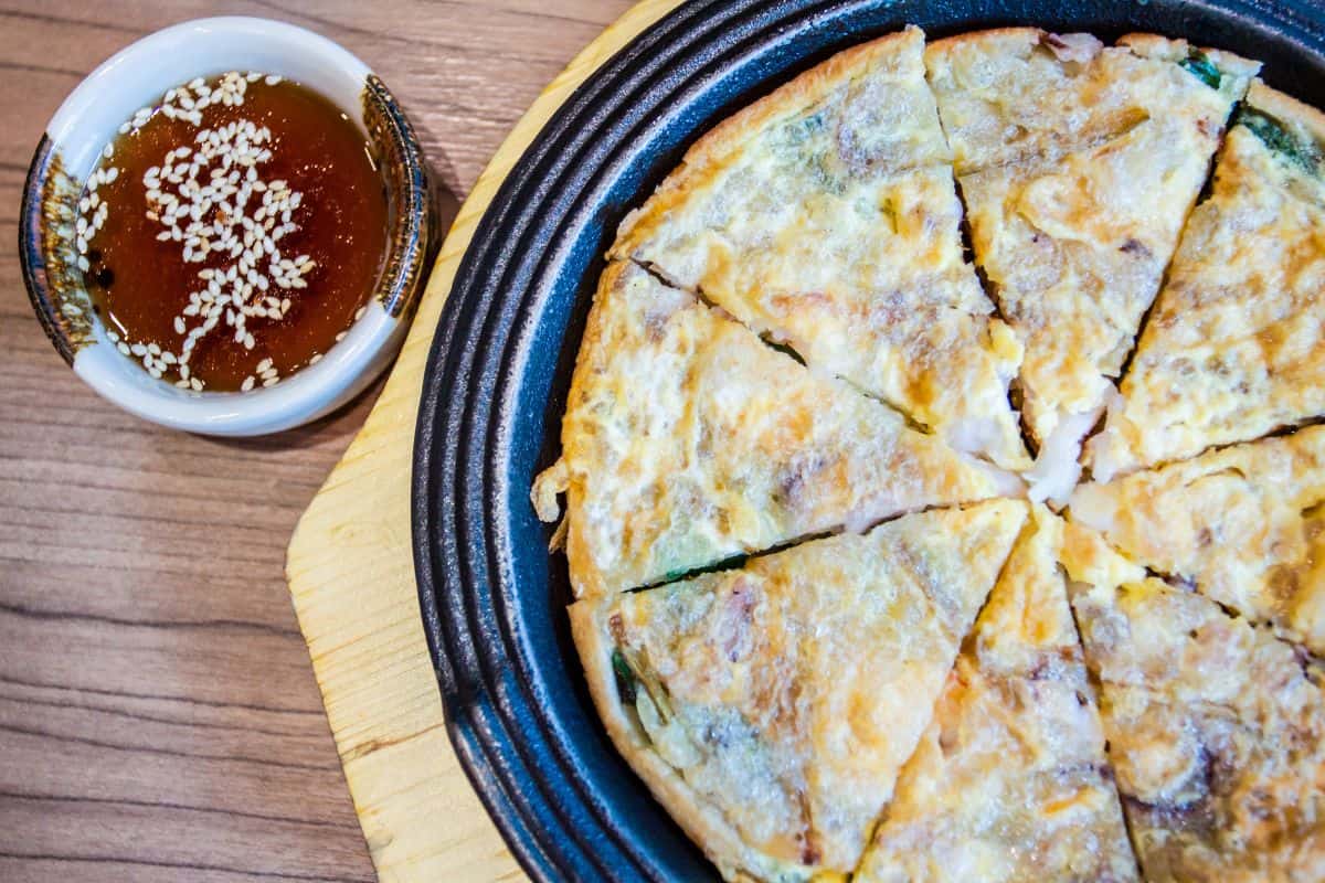 A Korean seafood pizza.