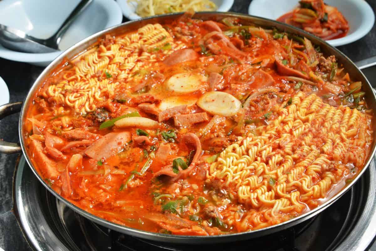 A hot pot of budae-jjigae.