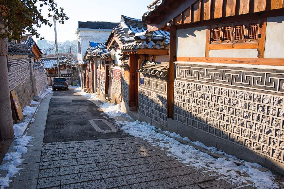 Bukchon Hanok Village during winter in South Korea.