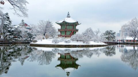 Korean temple during winter in South Korea.