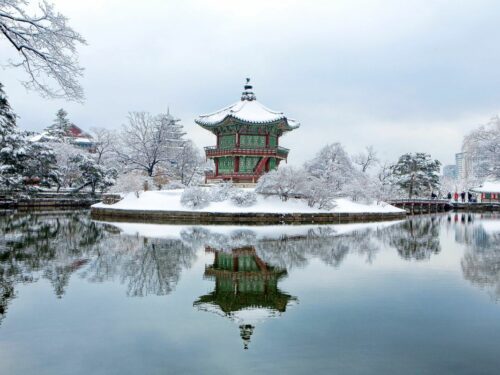 Korean temple during winter in South Korea.