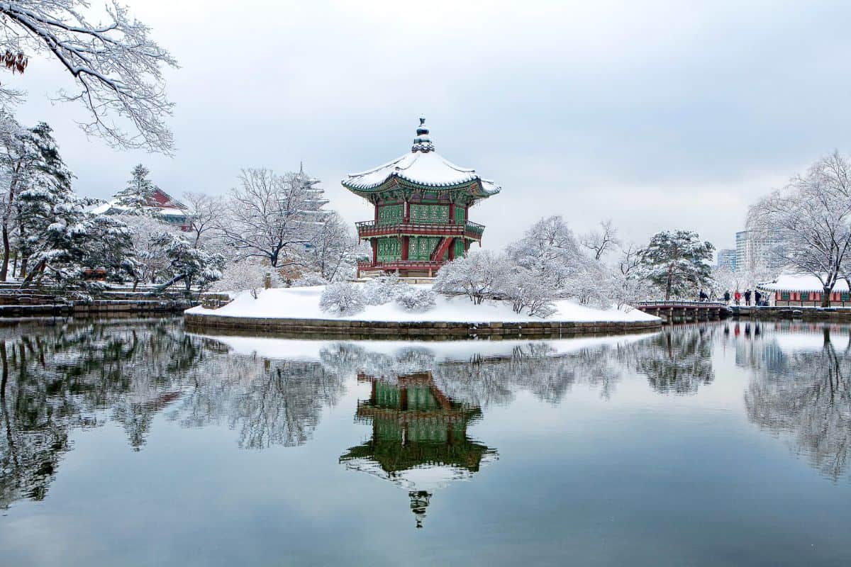 Korean temple during winter in South Korea.