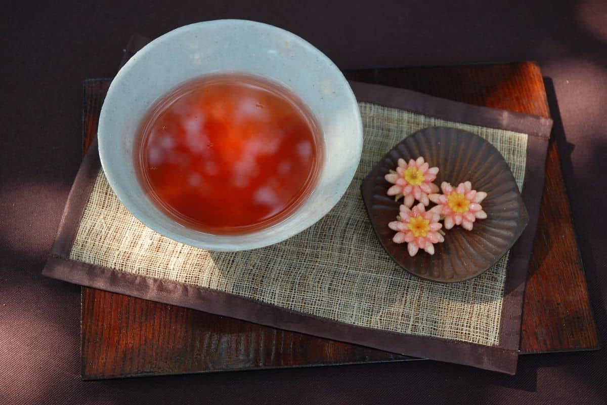 Traditional omija tea on a bowl.
