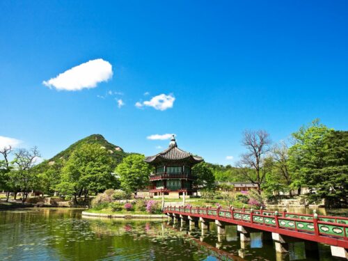 Gyeongbok Palace in Korea during a hot summer day.