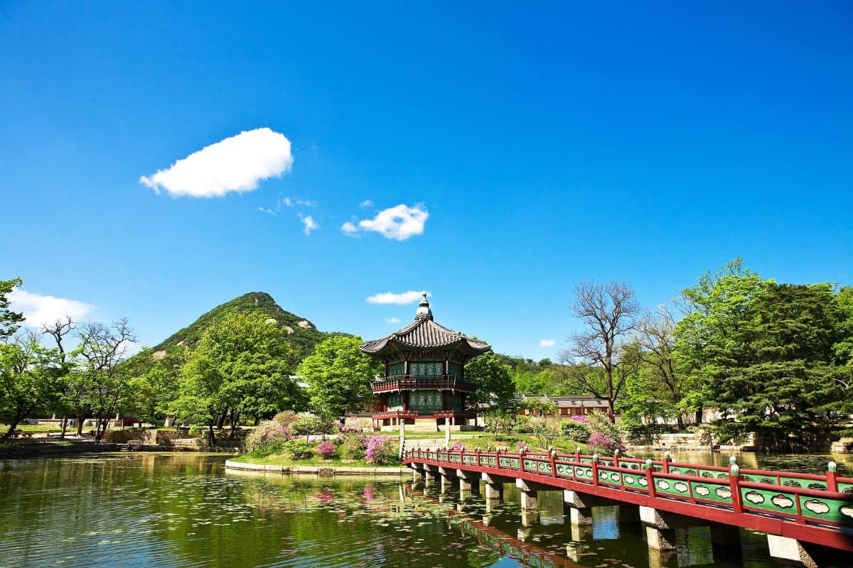 Gyeongbok Palace in Korea during a hot summer day.