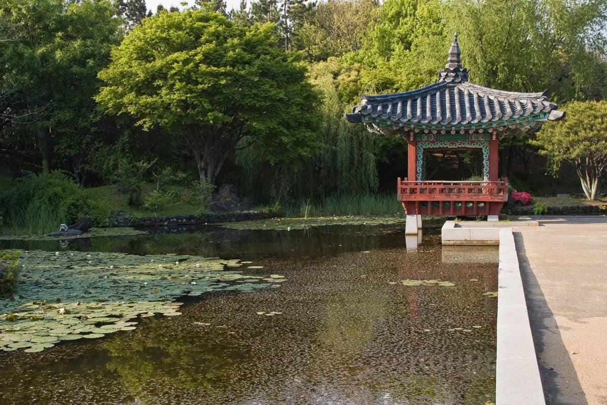 Traditional Korean garden at Yeomiji Botanical Gardens, South Korea.