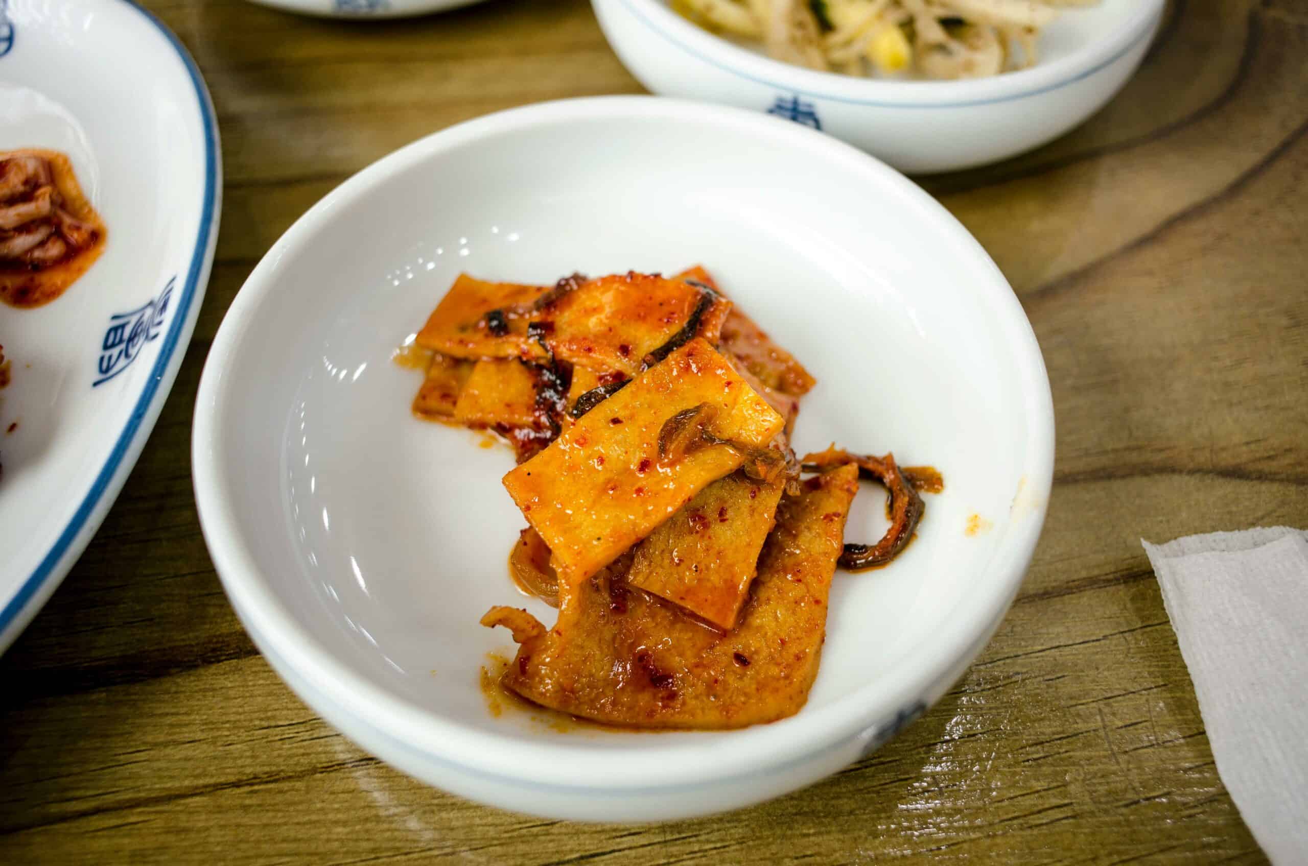 Korean fish cake as a side dish.