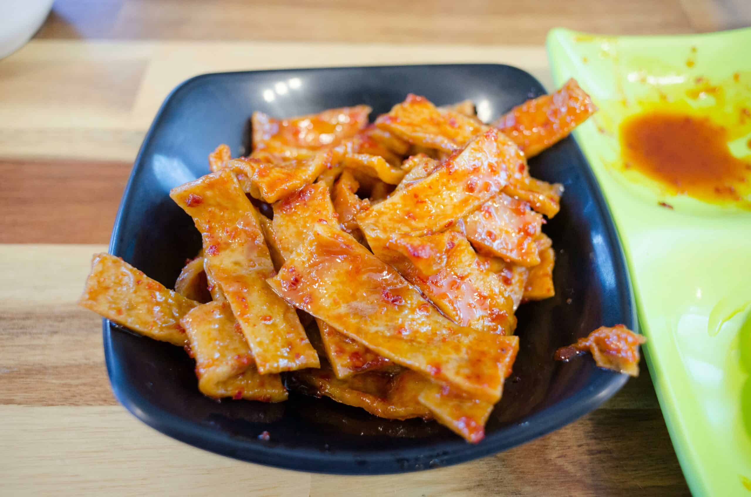 Korean fish cake on a plate.