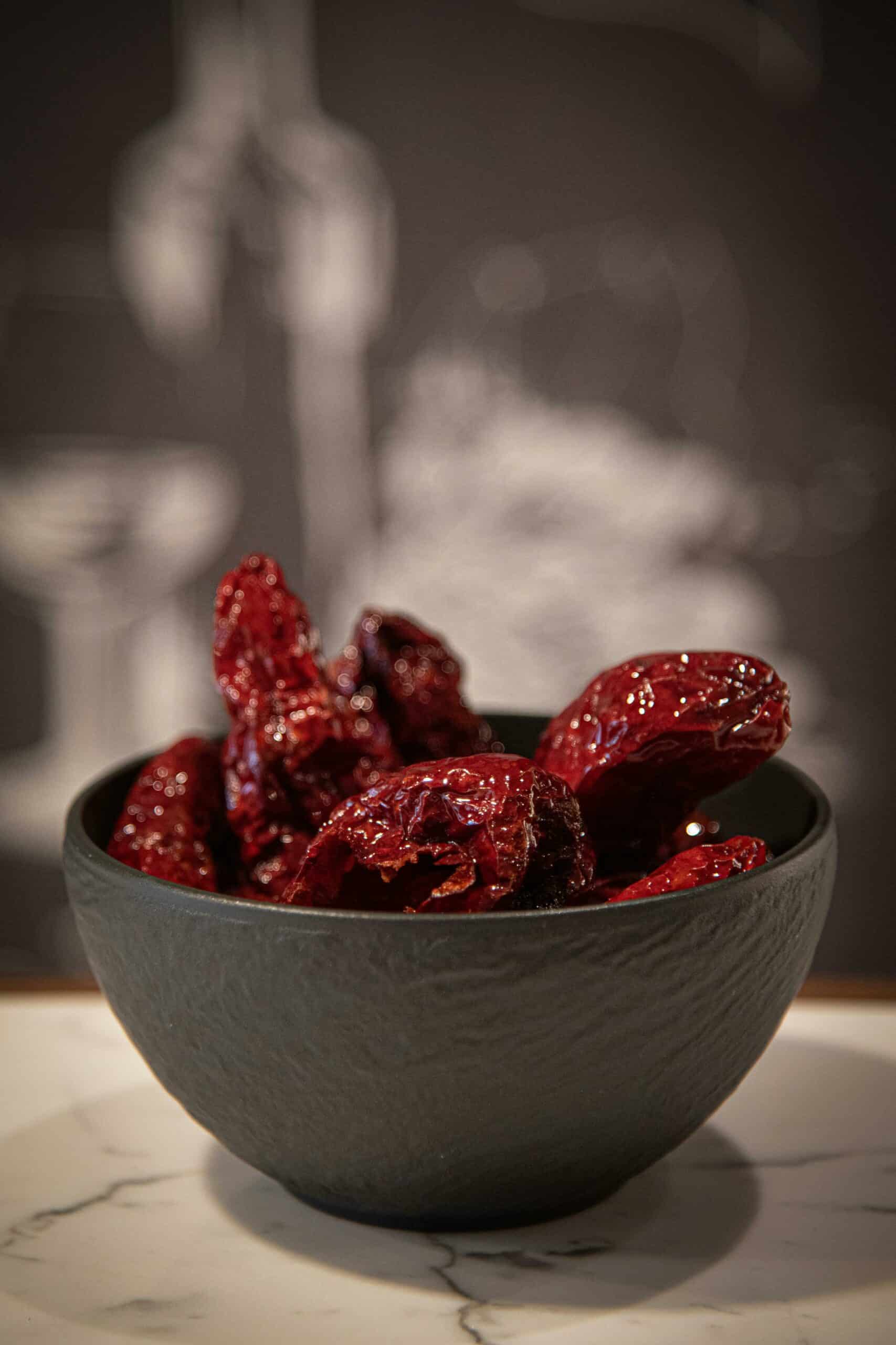 Dried jujubes in a bowl.