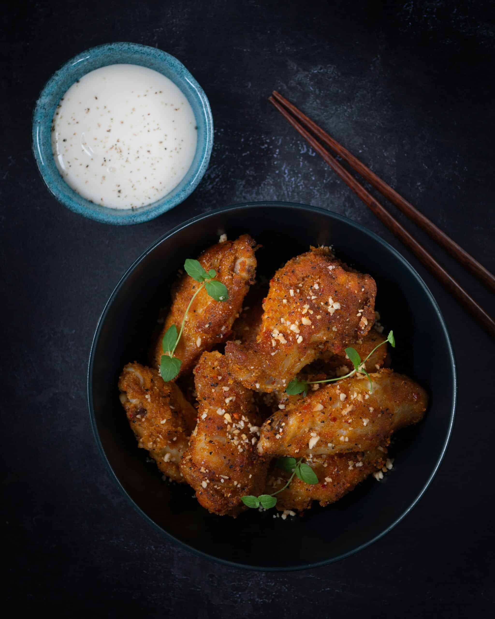 Korean fried chicken in a bowl. 