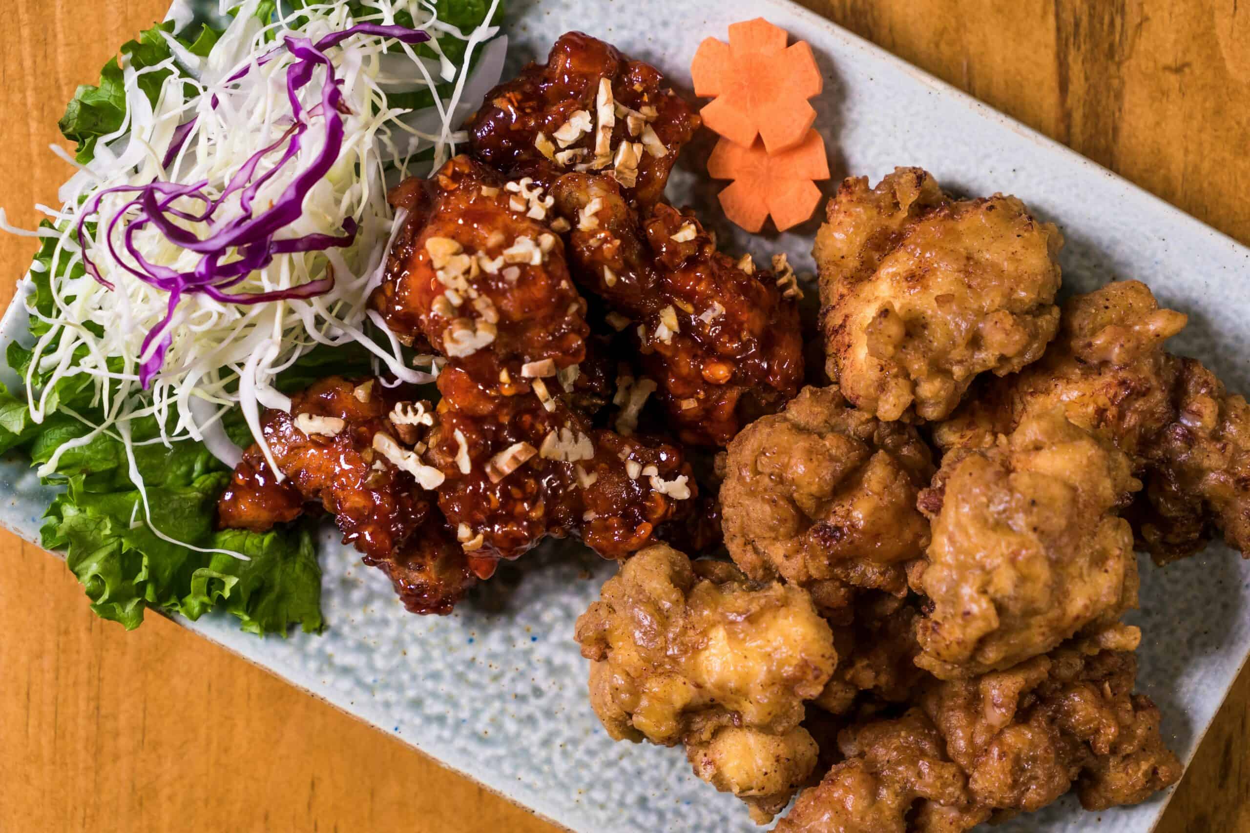 Two kinds of Korean fried chicken.