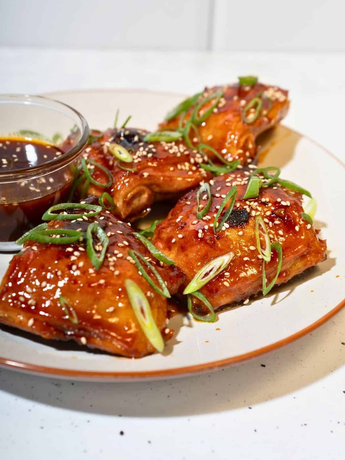 A serving of gochujang chicken thighs.