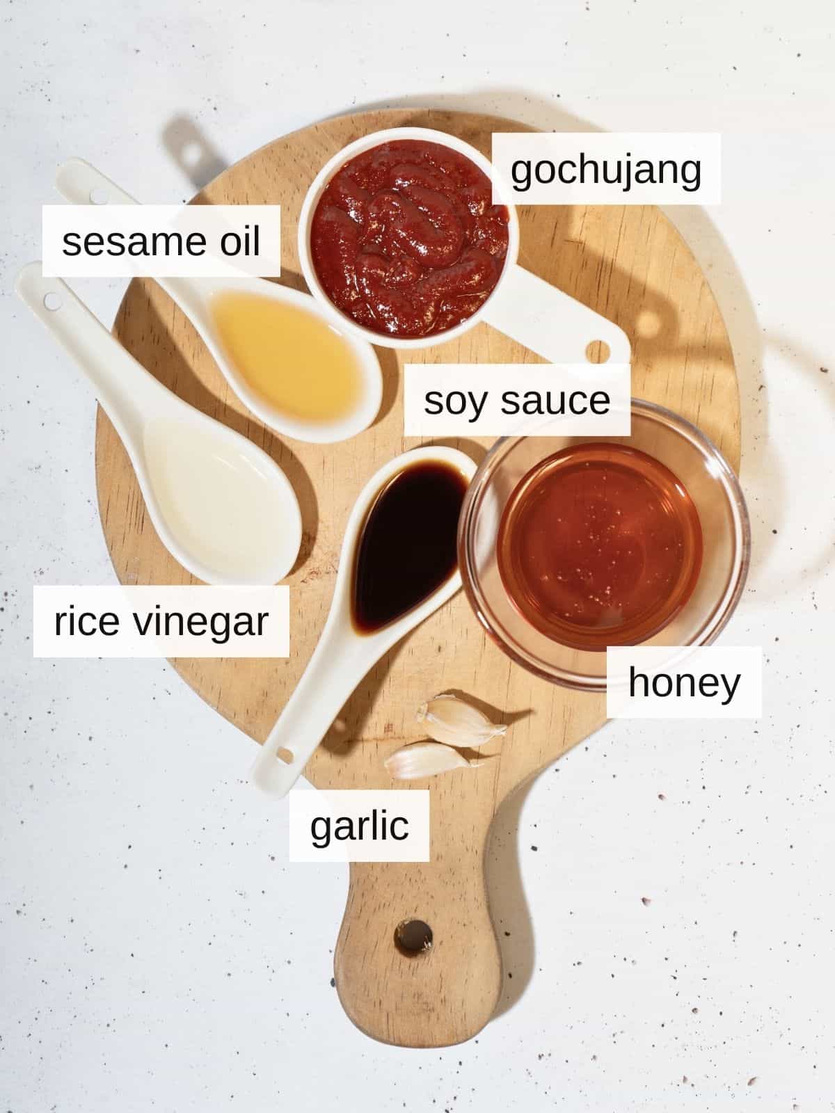A display of honey gochujang sauce ingredients.