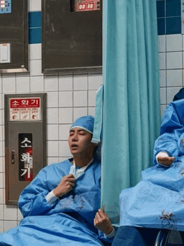 Two surgeons from an operation.