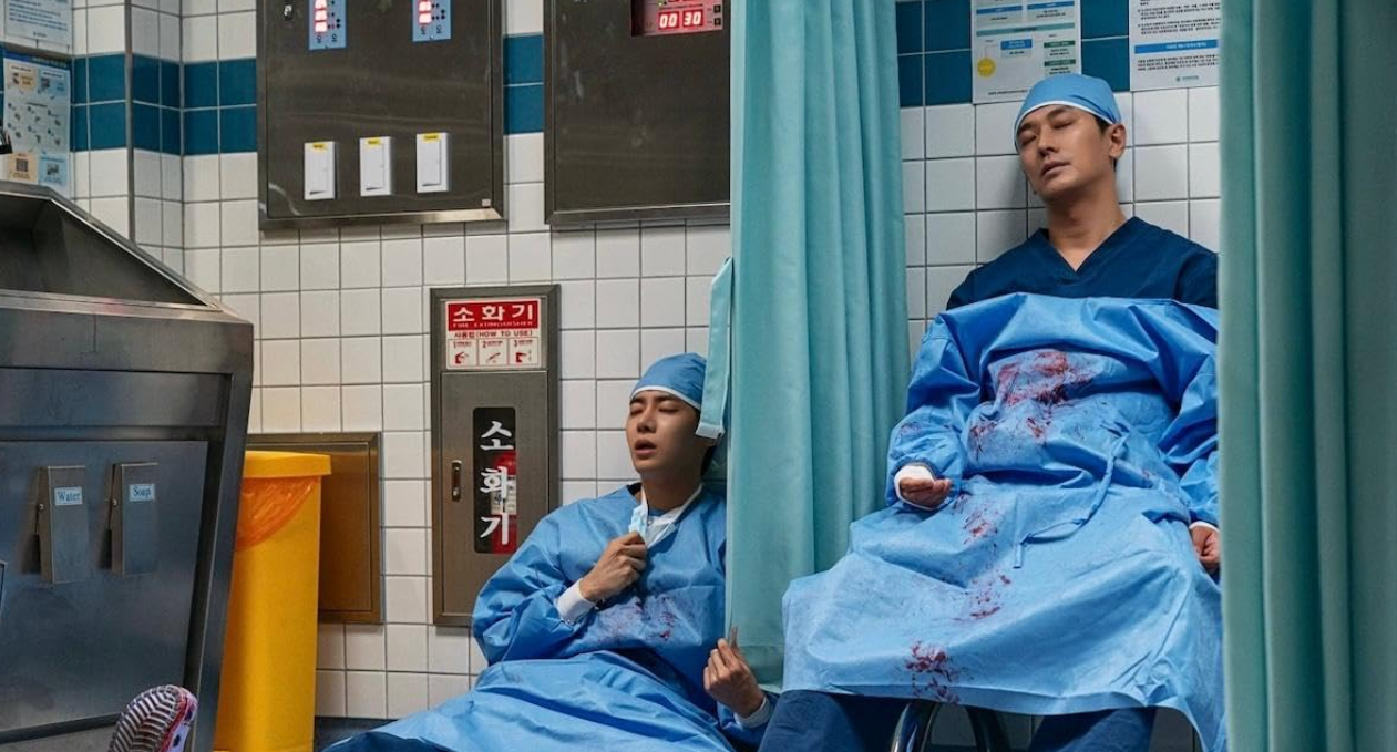 Two surgeons from an operation.