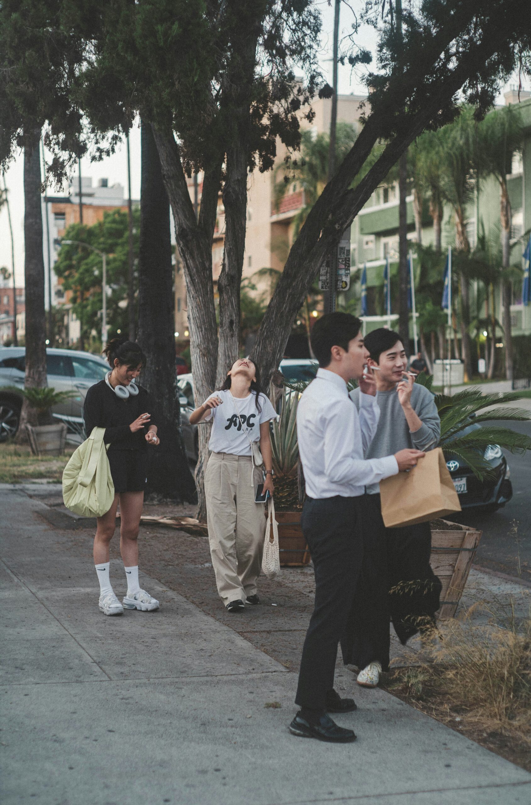 People wearing street fashion.
