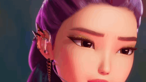 Seoul korea asia animated character with purple hair and futuristic accessories.
