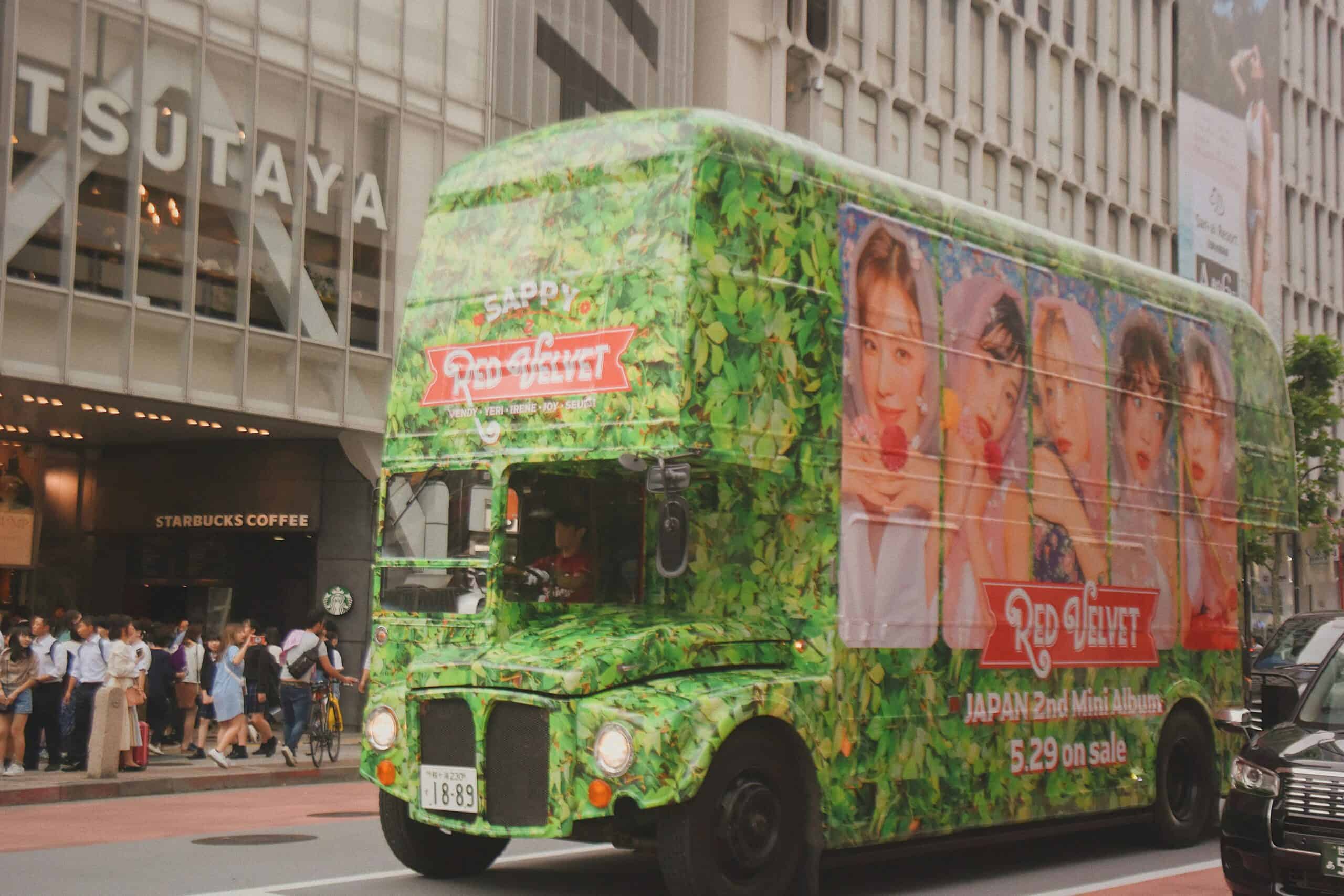 Colorful Korea promotional truck with K-pop girl group posters in Seoul, South Korea.