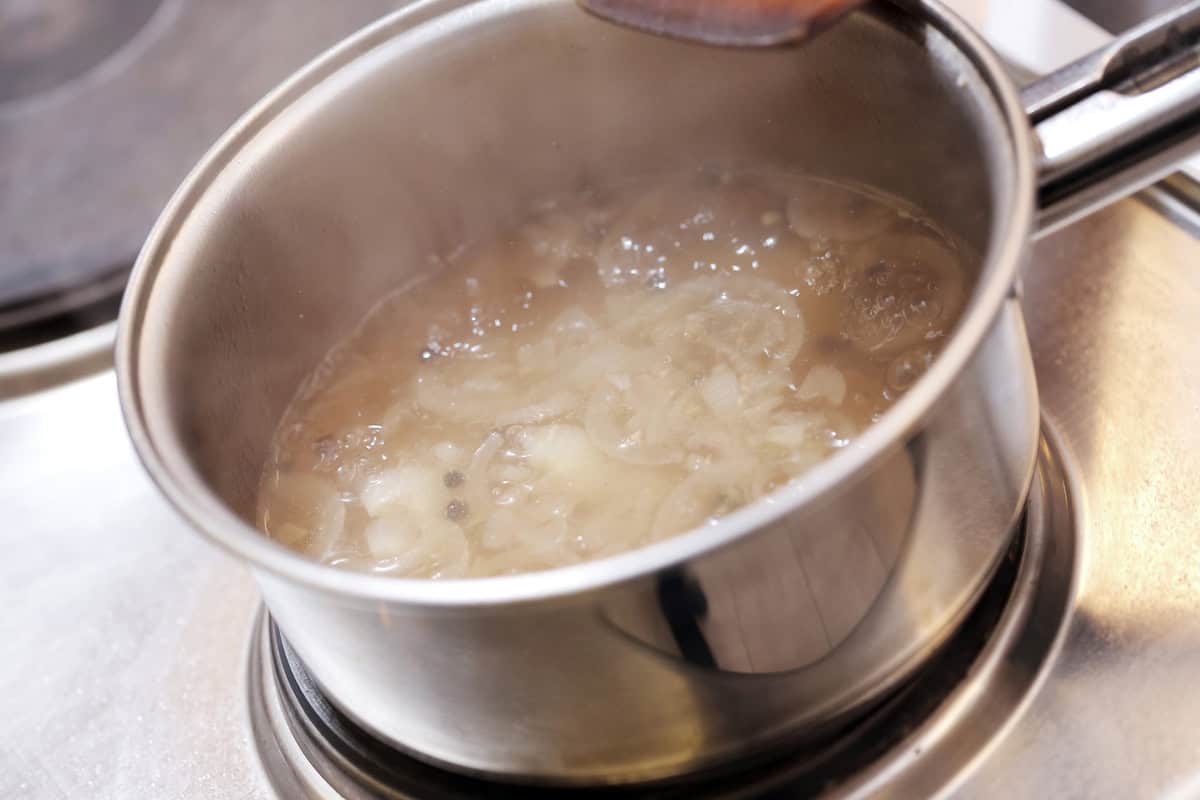 Sauce being prepared in a pan.
