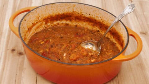 A ceramic cooking pot of overly spicy sauce.