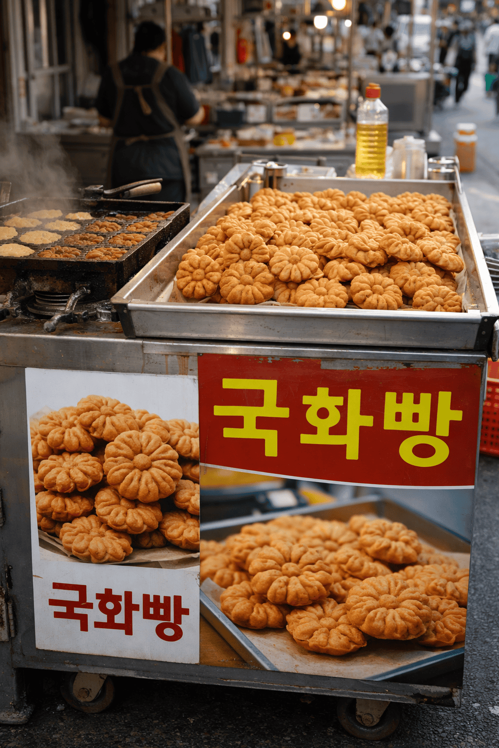 Street food vendor selling freshly fried Gukhwa-ppang in Seoul, Korea.
